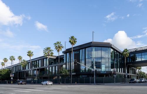 Wide shot of the exterior of the property from Pico Boulevard